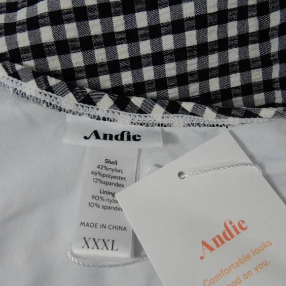 ANDIE The Nantucket One Shoulder SWIMSUIT Size XXXL 3X Black White Gingham NEW - Picture 5 of 7